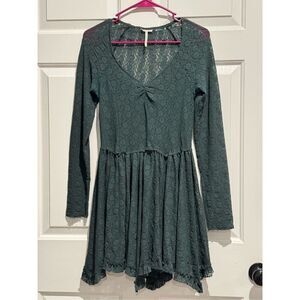 Intimately Free People Marsha Floral Lace Sheer Long Sleeve Forest Green Dress S